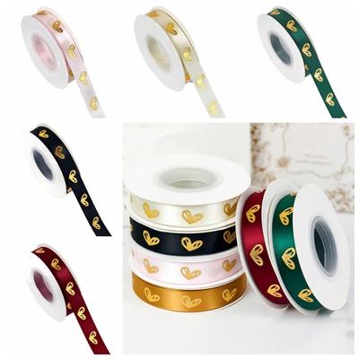 1.5cm*16 Meters Valentine's Day Series Ribbon Classic Festive Atmosphere Ribbon Gold-stamped Heart Ribbons Love Printed