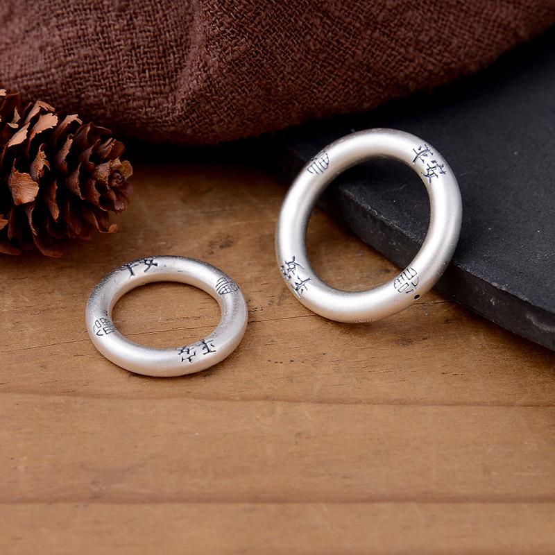 Sterling Silver Fu Character Peace Buckle Ring - Chinese Style Retro 3D Design, DIY Braiding Accessories