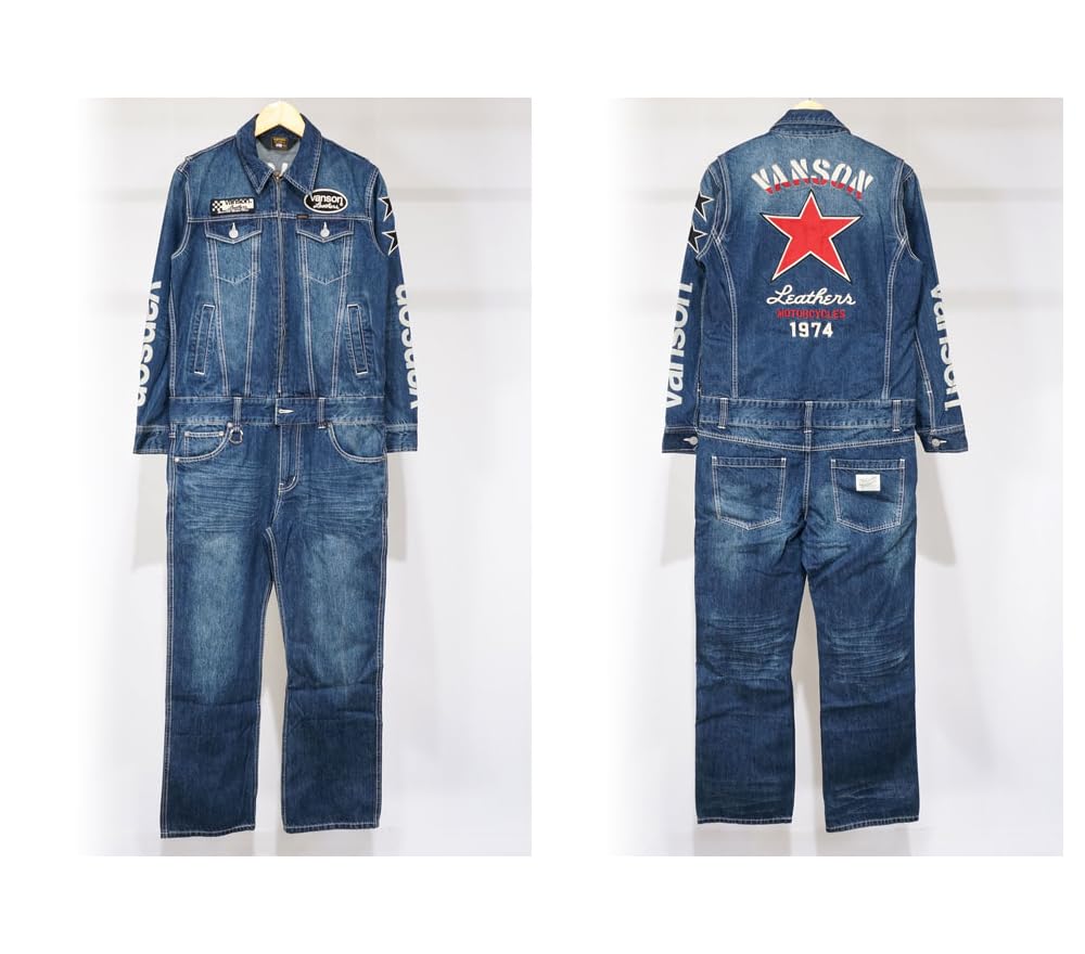 VANSON One Star Embroidered Jumpsuit for Men, Workwear, Nvao-2401 (M, Indigo)
