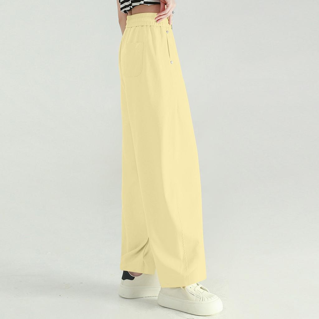 Women's Multi Pocket Drawstring Straight Tube Slimming, Wide Leg Mopping, Solid Color Pants