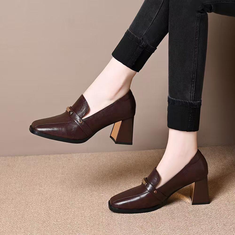 Autumn new thick heel women's shoes comfortable and simple classic fashion single shoes women