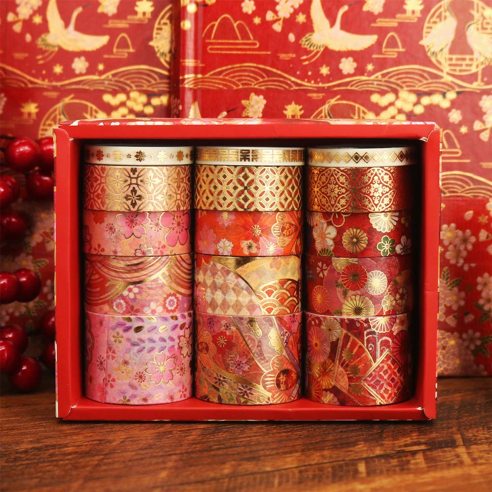 Yubbaex Gorgeous Embroidered Washi Tape with Gold Wide 15 Perfect for Gift DIY and Notebook Decorations Foil, Width, Rolls, Thin, Wrapping, Crafts,