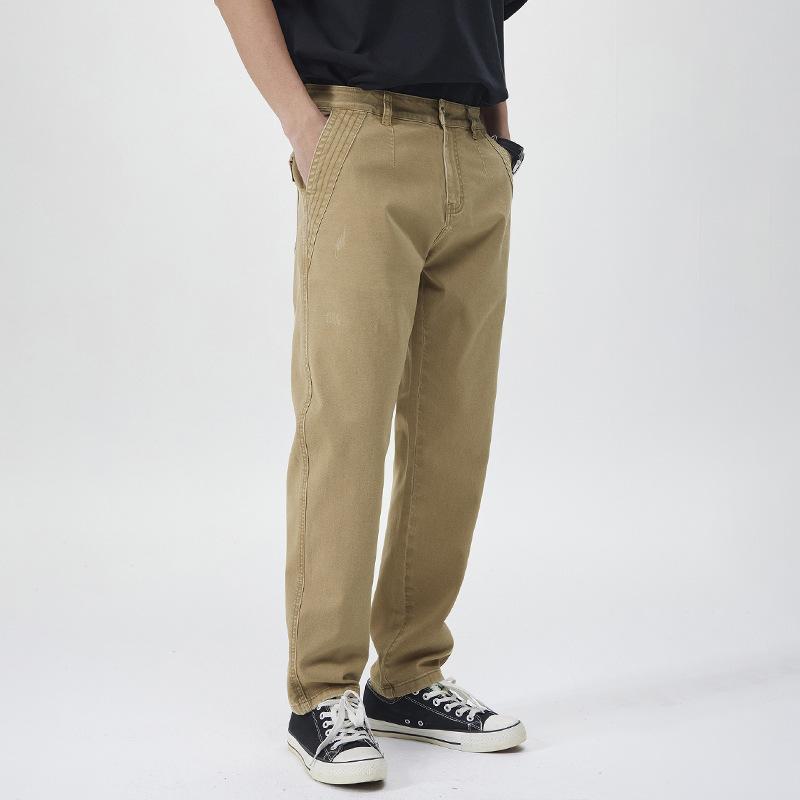 Straight casual pants men's twill loose fashion khaki pants men's American high street vibe drape trousers men