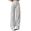 Damen-Cargohose, mittelhoher Bund, Knopfleiste, Reißverschluss, lässige Hose mit mehreren Taschen, gerades Bein, lockere Passform, einfarbig, lange Hose