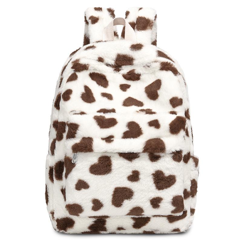 Schultasche Plüsch große Kapazität Schultasche Leopardenmuster Kuhmuster hochwertiger Rucksack Herbst und Winter Pelztasche weiblich süß lässiger Rucksack