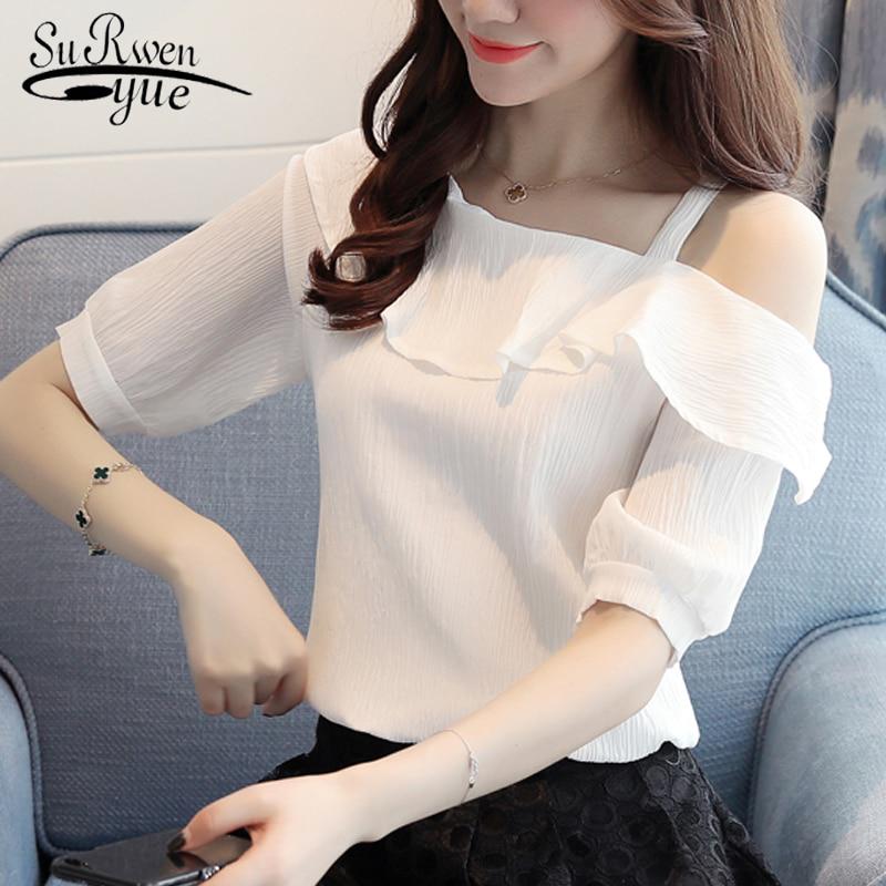 

SURWENYUEV летняя сексуальная шифоновая женская блузка с короткими рукавами и оборками, рубашка, тонкие женские топы