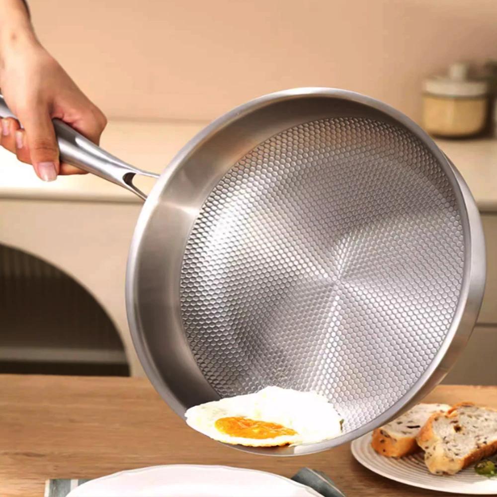304 Stainless Steel Wok Non-Stick Frying Pan Steak Frying Pan Uncoated Kitchen Cookware Suitable For Gas Stove Induction Cooker