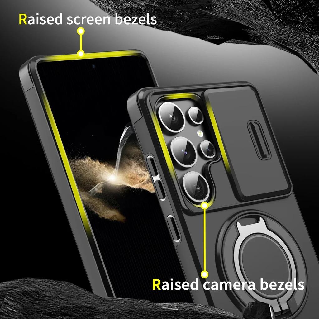 Magnetic Phone Case for Galaxy S25 Ultra S24 Ultra S23 Ultra A16 A35 A55 with Lens Protection - Black