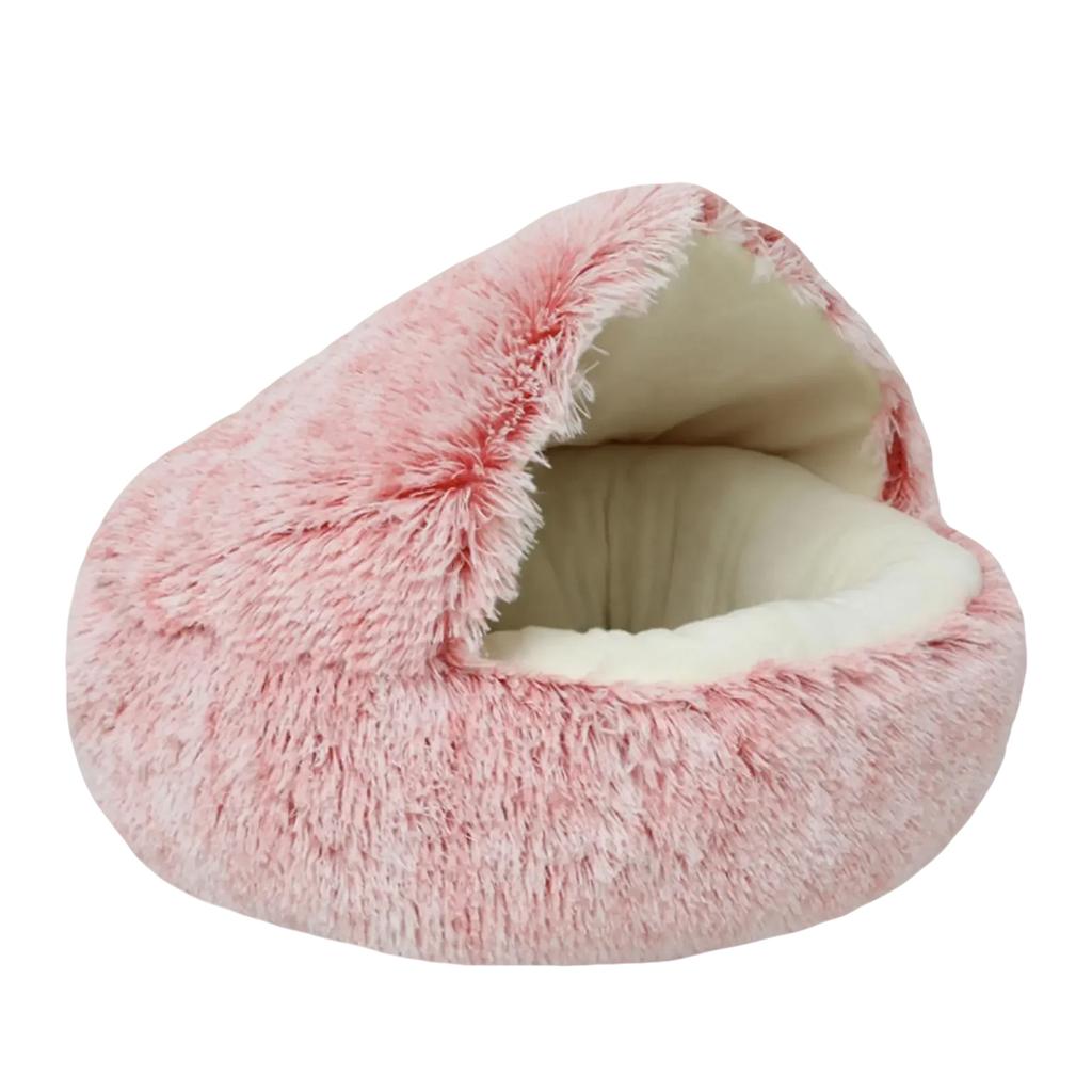 Plüsch-Haustierbett mit Kapuze, Warmes halbgeschlossenes Haustierbett, Geeignet für den Innenbereich, Bequemes Haustierbett, Auch für kleine Hunde geeignet, Rutschfester Boden.