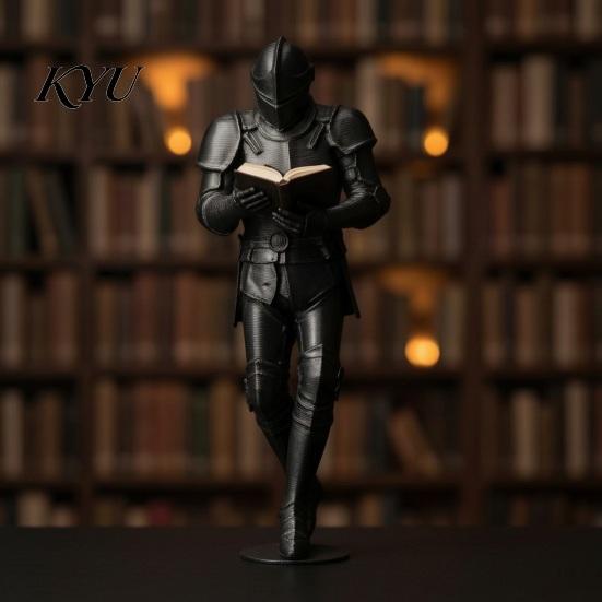 Medieval Knight Statue Bookshelf Decor, Armored Statue, Unique Gothic Library Figurine for Small Metallic Sculpture Book Lovers, Fantasy Home & Office