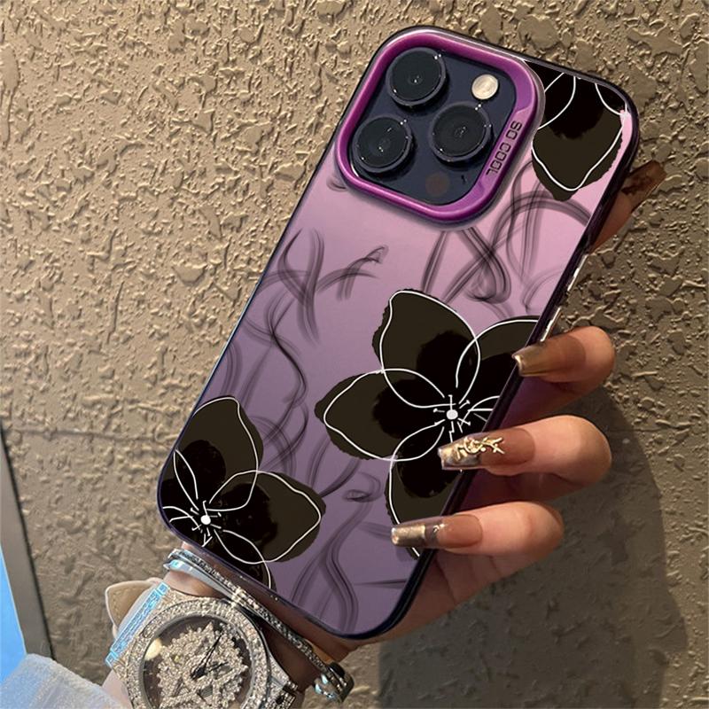 Full Bloom Flowers Electroplate Silver IMD Phone Case For iPhone 16 15 14 13 12 11 Pro Max 7 Plus X XS XR Shockproof Back Cover