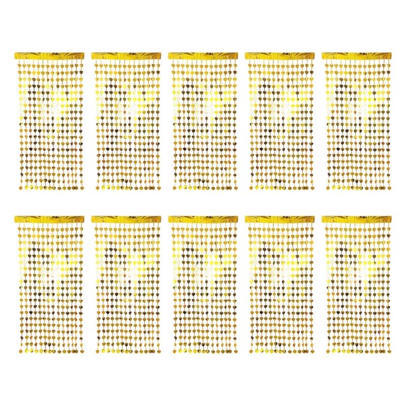 10PCS Glittering Heart Design Metallic Tinsels Curtains 1m X 2m Photo Booth Wall Decors Wedding Anniversary