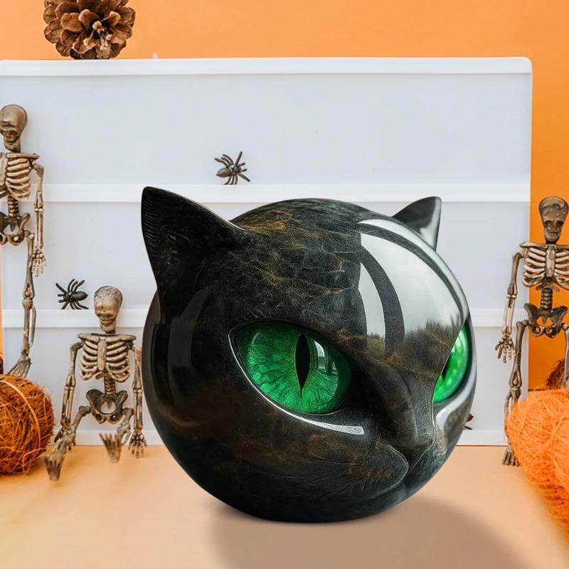 Luxusní socha černého kočičího kamene Černý obsidián Křišťálový drahokam Kočka Pryskyřice Kočičí hlava Mramorová textura Kočičí kámen Dekor