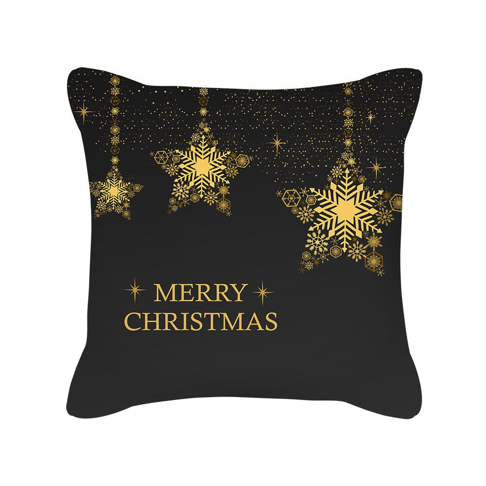 New Black Gold Christmas Pillow Cover New Snowflake Letter Peach Skin Sofa Cushion Cover