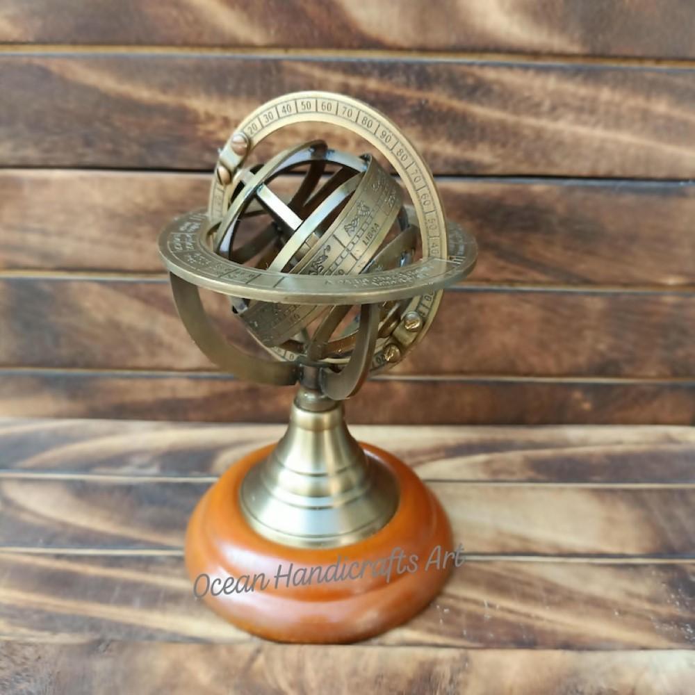Engraved Brass Armillary Globe – Vintage Decorative 12.7 Cm Sphere
