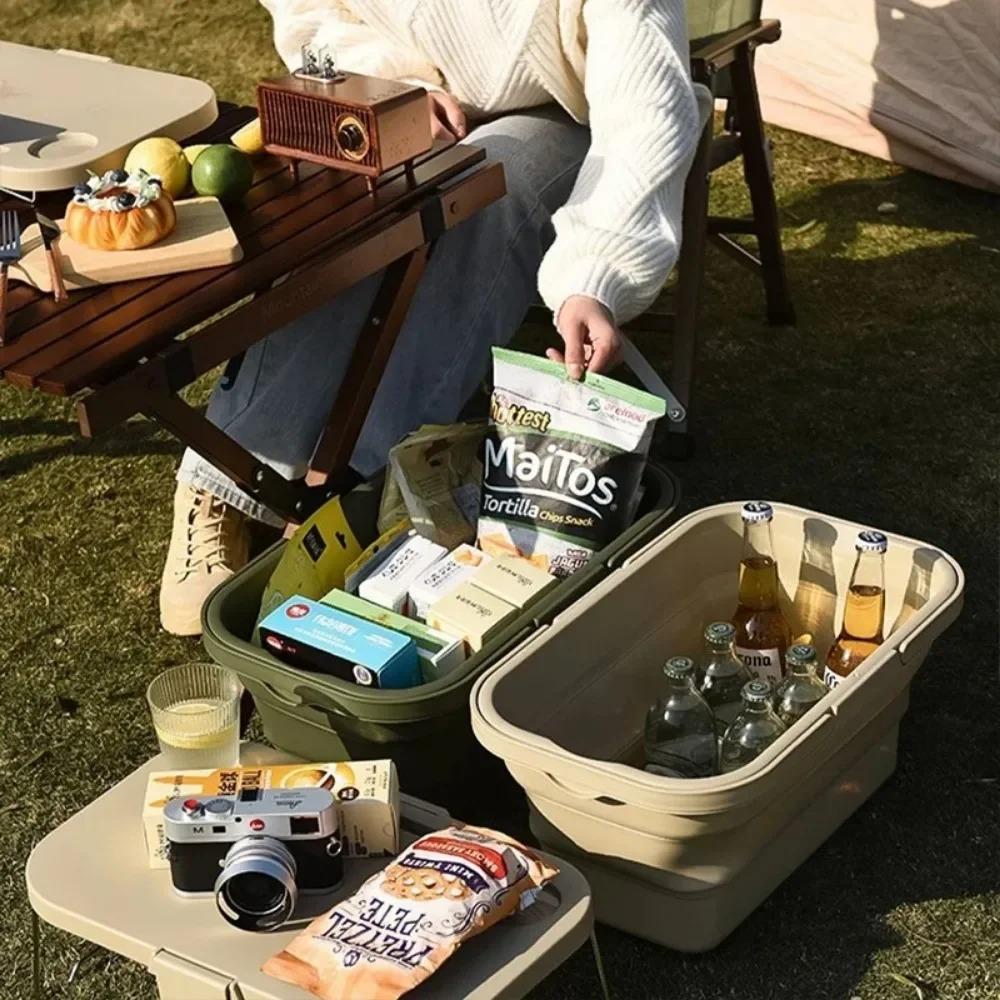 Large Capacity Portable Outdoor Picnic Basket with Board Foldable Functional Outdoor Camping and Picnicking Foldable Tote Basket
