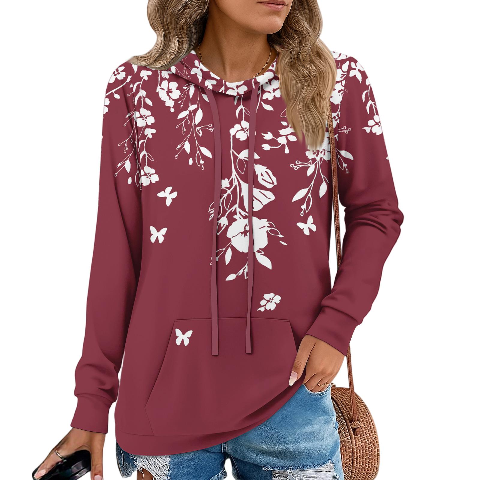 

Женские худи-пуловеры, модные толстовки с капюшоном для девочек-подростков, женский осенний туник-топ XL винный