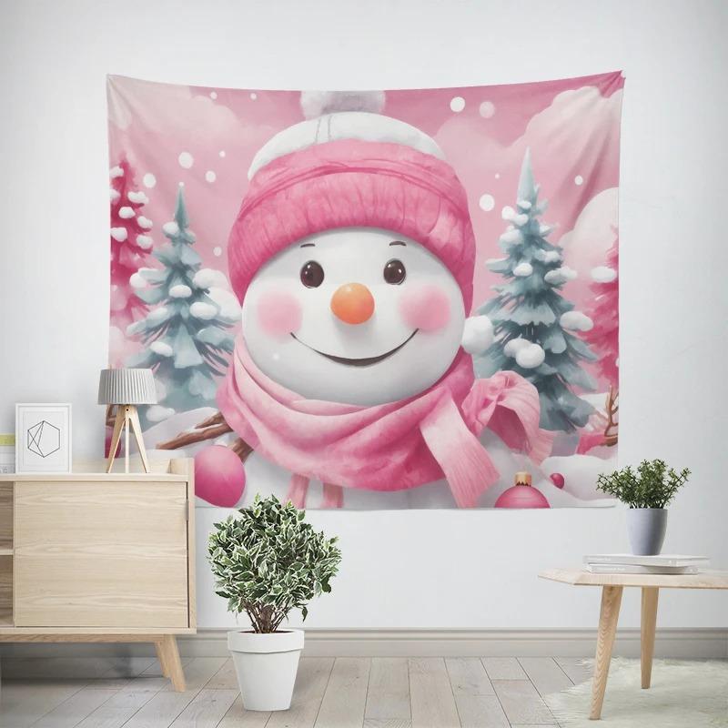 Christmas New Year Pink Snowman Pattern Living Room Bedroom Decorative Tapestry