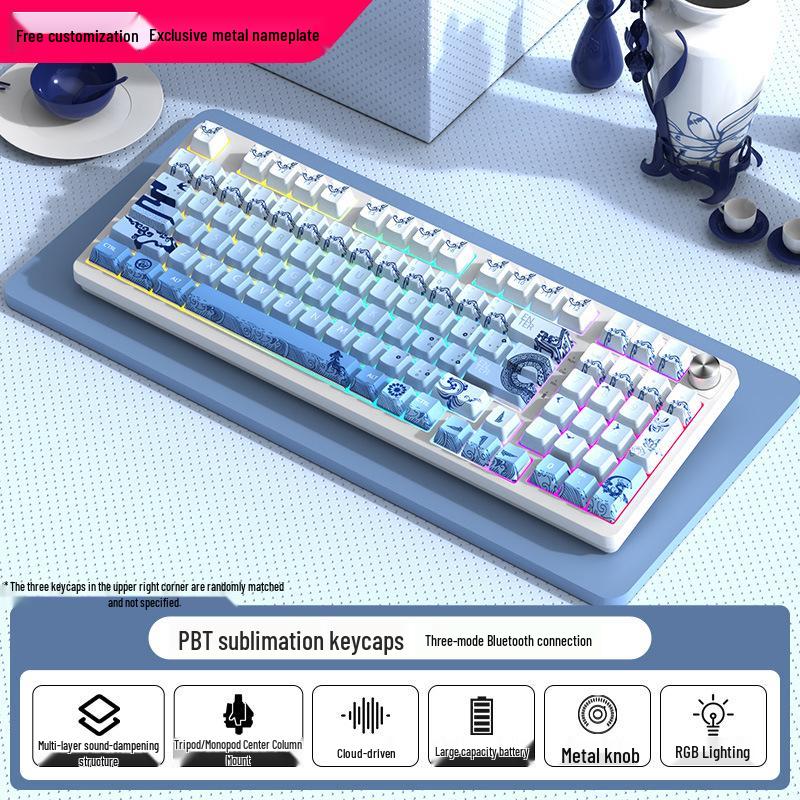 98-Tasten Kabellose Bluetooth Tri-Mode Mechanische Tastatur mit Blauen, Schwarzen, Braunen, Roten Schaltern - RGB für Gaming, Büro, Esports, Mädchen.