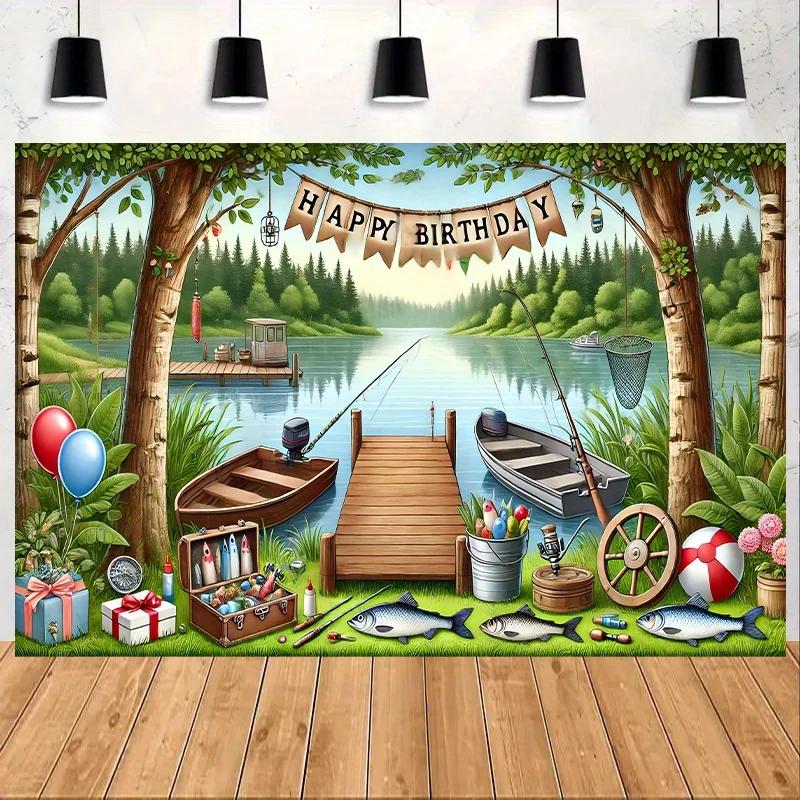 Beach fishing 7x5 feet polyester background cloth - Perfect for birthday partiesXY