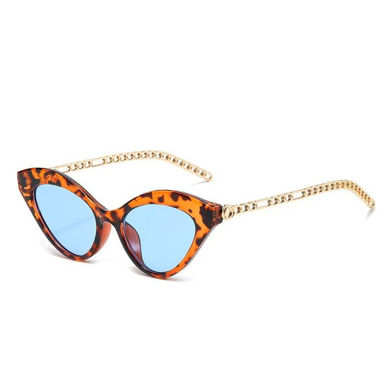 Fashion cat eye personality trend European and American spice girl metal chain temple sunglasses outdoor sun protection versatile sunglasses