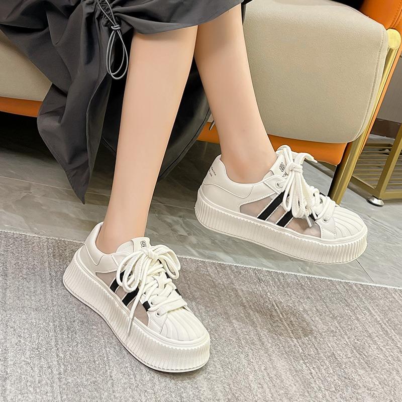 Thick-soled Mesh White Shoes Summer Women's Shoes New Breathable Versatile Muffin Leather Board Shoes