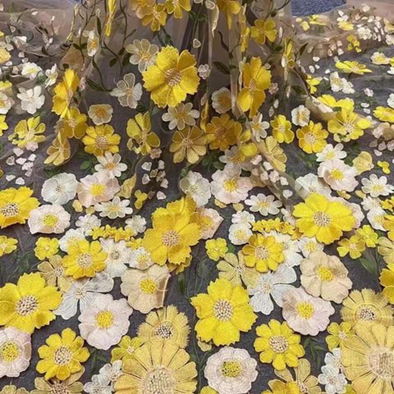 

12 цветов, высококачественная вышитая ткань, 3D аппликация, кружевная ткань, женское платье, модный материал для свадебного платья