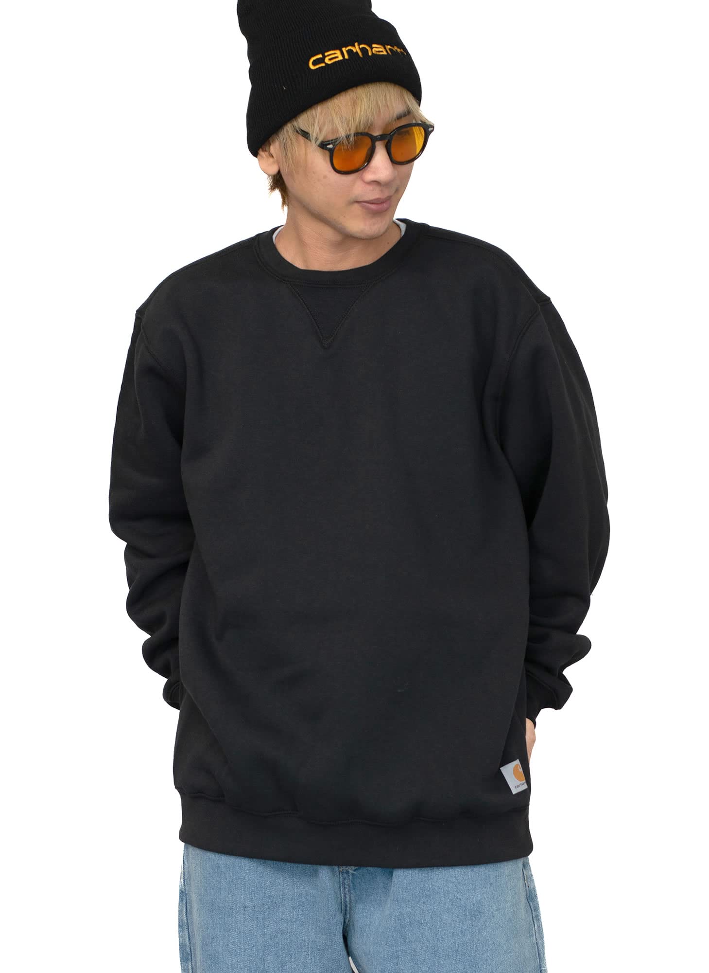 

Толстовка мужская Carhartt с круглым вырезом Plus USA однотонная, размер M, толстая, модель, на флисовой подкладке, цвет, черный, [Б/У] чёрный