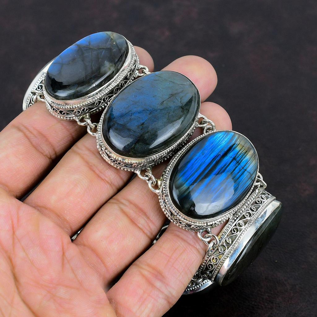 Labradorite Bracelet Natural Gemstone Bracelet Handmade Boho Jewelry 925 Sterling Silver Bracelet Adjustable Chain Bracelet Vintage Bracelet