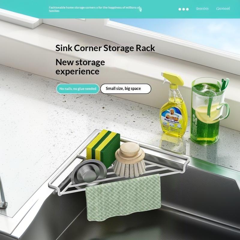 Waterproof Sink Corner Rack Anti-Rust Punch-Free Sponge Drying Rack Hollowed Sink Drain Shelf Bathroom