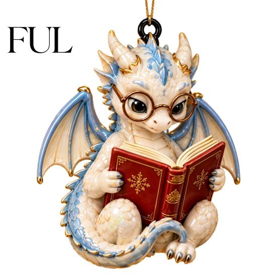 Creative Holiday Ornament for Garden Bookish Dragon Ornament, Fantasy Book Dragons Christmas Hanging Whimsical Decor Bookshelf Decoration, Acrylic