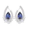 Jewelry Set 925 Pure Silver Needle Stud Earrings Zircon Crystal Dark Blue Zirconium Ring Earrings Women