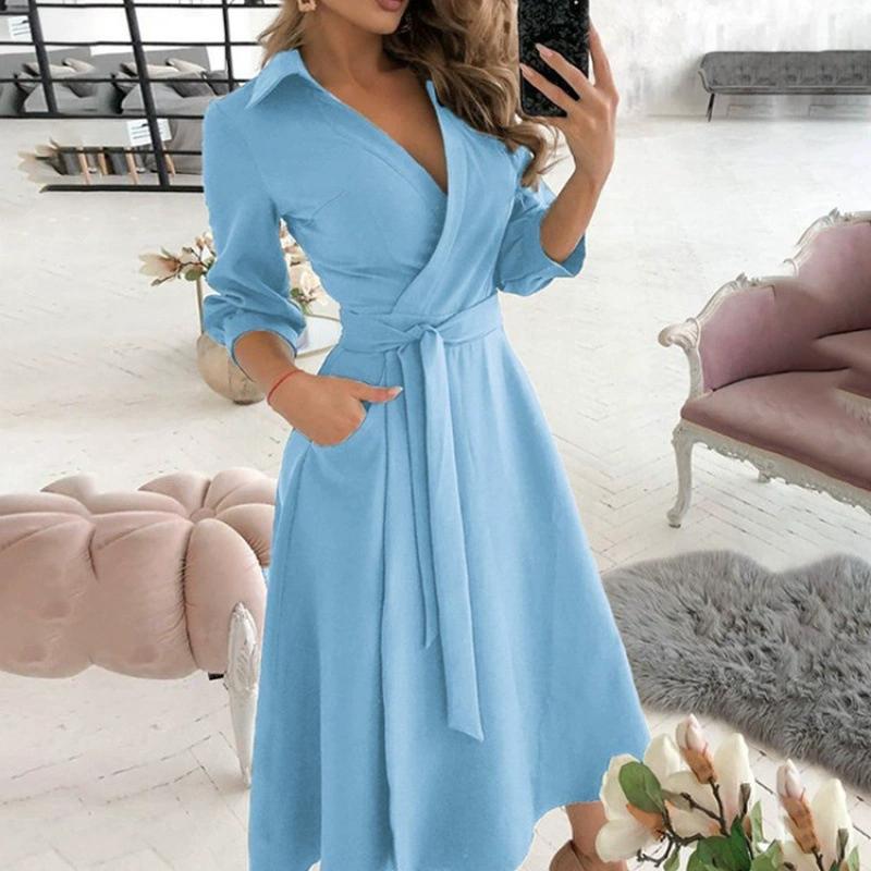 Rochie Maxi de Damă cu Decolteu în V, Mâneci Lungi, Rochie Casual cu Șireturi, Imprimată, Mulate pe Șold, Rochie Lungă