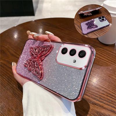 Butterfly Stand Glitter Gradient Case For Samsung A15 A55 A35 A25 A05S A54 A34 A24 A14 A04 A13 A23 A33 A53 Bracket Plating Cover