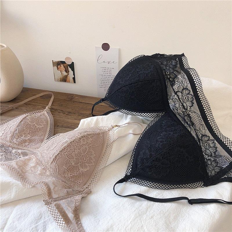 U-shaped Back Underwear Lace Hollow Triangular Cup Underwear Deep V Gathering Bra Sexy Sweet Thin Breathable Women's Bra