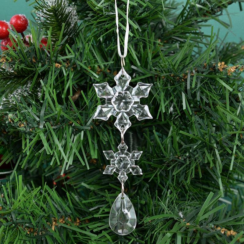 10Pcs Acrylic Snowflake Simulation Ice Pendants Xmas Tree Hanging Ornament Christmas Decorations For Home New Year Gift