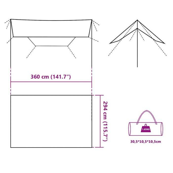 VidaXL Bâche de camping bleu 360x294 cm imperméable, bâche, bâche imperméable, bâche de camping légère, bâche d’abri, bâche 94659