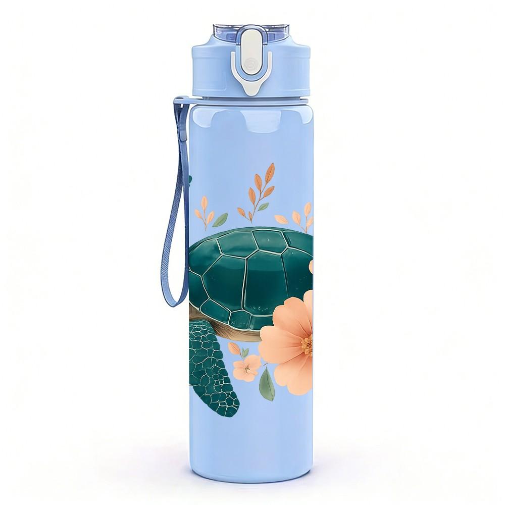 1 PZ Tartaruga Marina con Stampa Floreale 750ml Bottiglia d'Acqua Sportiva in Plastica Colorata Tappo Flip a Cannuccia Antigoccia Adatta per Sport Ufficio Uso Domestico