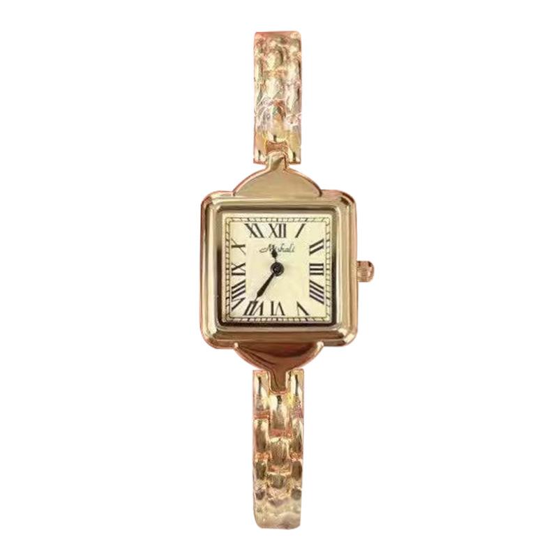 Gold Square Watch Women'S Bracelet Steel Belt Exquisite Light Luxury Retro Roman Niche Quartz Watch Women