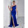 Elegant One-Shoulder Ruched Split Midi Dress Party Evening Wear Women