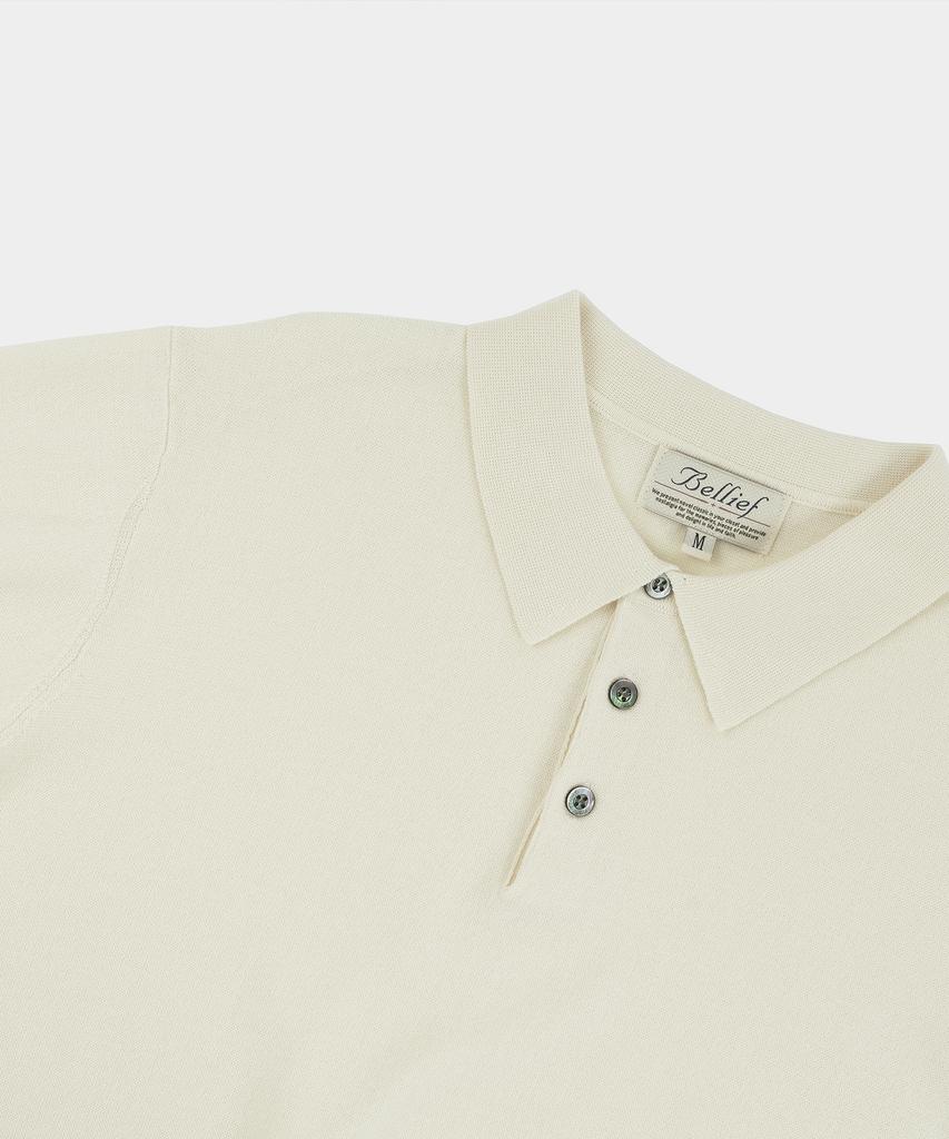 BELLIEF Essential Hard Twist Cotton Short Sleeve Polo Knit (Ivory)