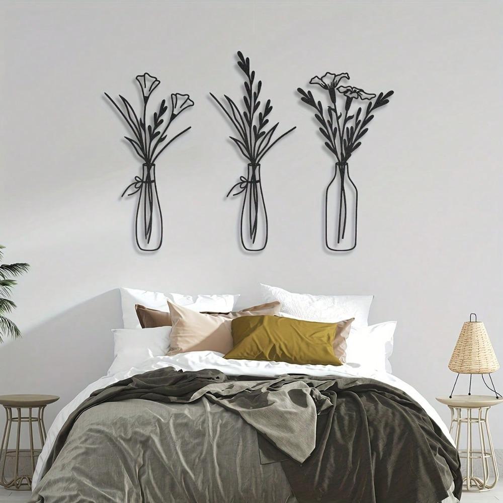 3 Piece Floral Metal Wall Art Minimalist Modern Home Decor