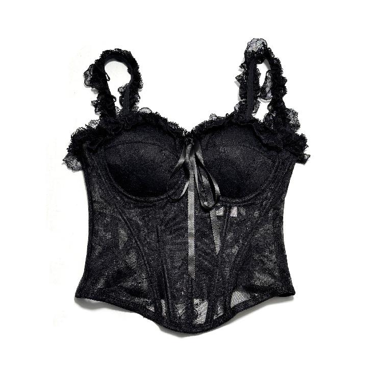 Top Corsetto da Donna in Pizzo con Fiocco, Zip, Spalline Staccabili, Bustier Sexy