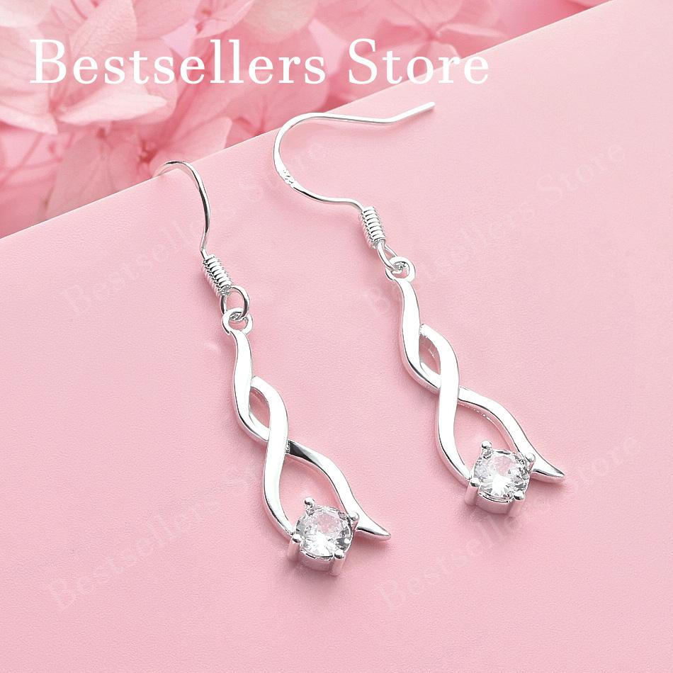 Exquisite 925 Sterling Silver Twisted and Wrapped Zirconia Earrings for Women - Fashionable Party Gifts and Wedding Accessories