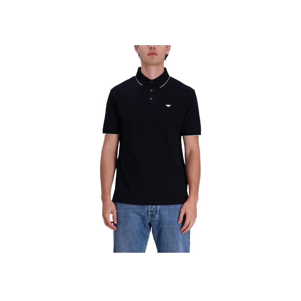 Emporio Armani SS23 Solid Color Logo Embroidered Short Sleeve Polo Shirt Men tops Navy-Blue 3R1F70-1JTKZ-09I8