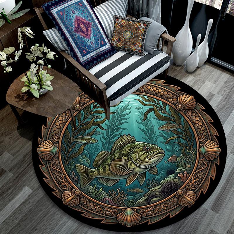 Underwater Marine Life Scene Round Area Rug Under Office Chairs Bedroom Living Room Home Decor
