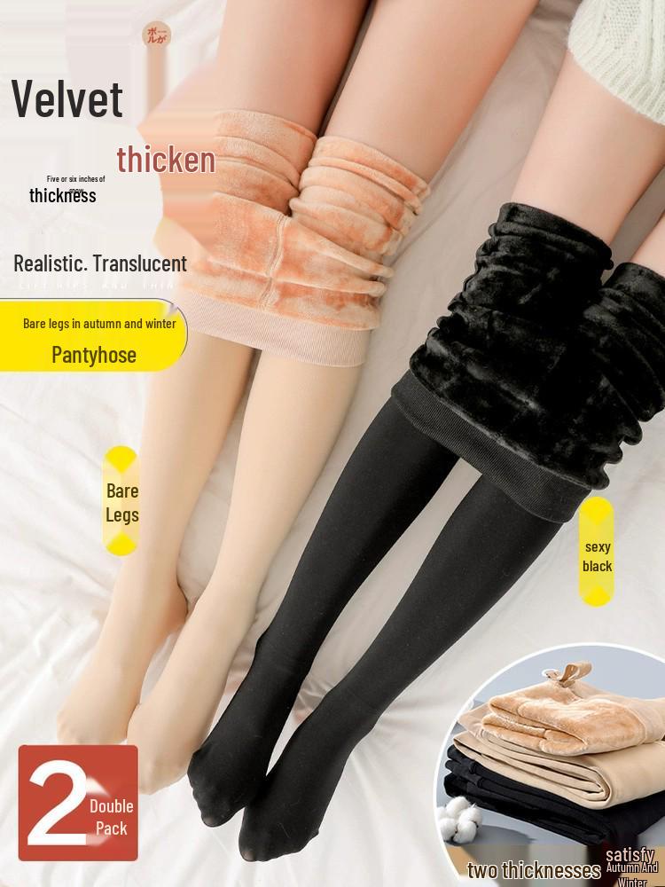 Women's Fleece-Lined Nude Silk Stockings: Plus Size, Autumn/Winter Cozy Leggings, Warm Base Layer Tights for Outerwear.