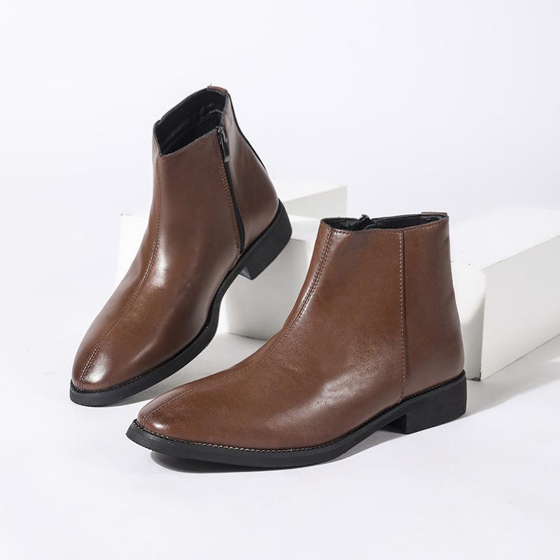 

Men s leather boots foreign trade autumn and winter new men s leather shoes fashion trend help British style Chelsea short boots 44