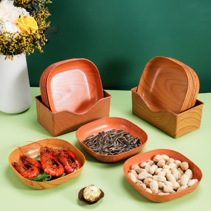 1/2Pcs Japanese Imitation Wood Grain Snack Dish Food Grade Pp Material Vegetable Dish Fruit Dish Kitchen Bowl Dish Dinnerware