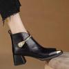 Fashion Brand Design Metal Chain Ankle Boots Women 2025 Autumn Elegant Square Toe Medium Heel Boots Side Zip Modern Metal Toe Booties